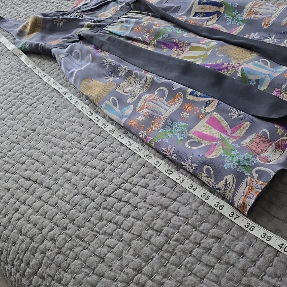 Anthropologie Dress By FLOREAT Teacup Print Purple Silk "Sugar & Cream Dress" - Picture 7 of 16